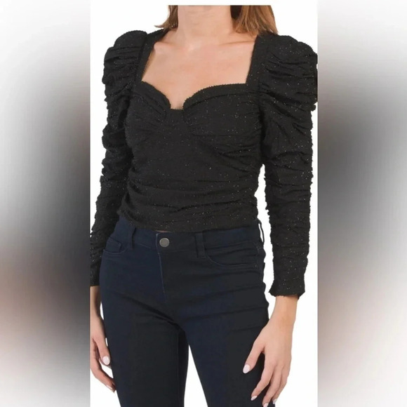 Astr Caldwell Puff Shoulder Sweetheart Top Size M Color Black - Picture 1 of 2
